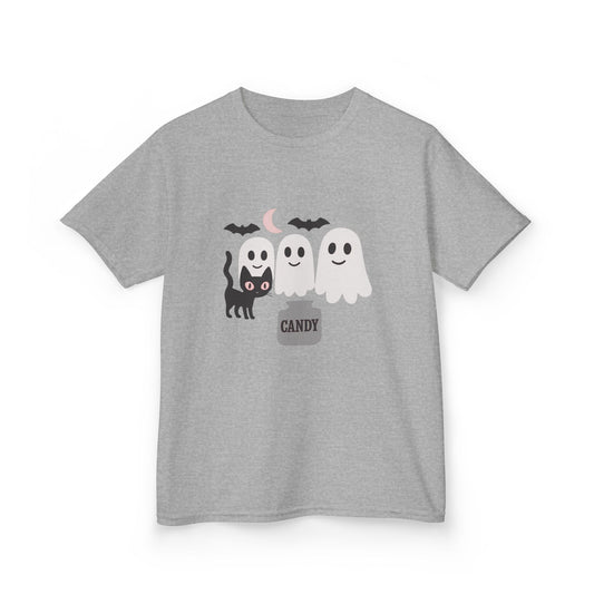 Halloween Youth Shirt Ghost Cat Candy Tee Boy Girl Pink Kids Trick or Treat T-Shirt Kids Heavy Cotton™ Tee