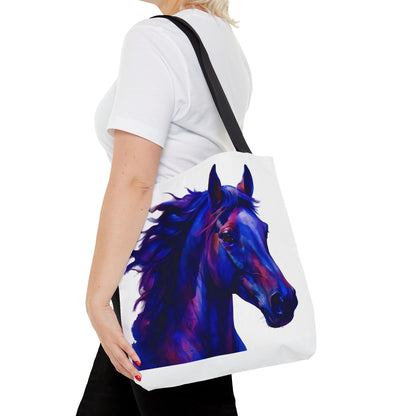 Bold Horse Tote Bag, Vibrant Blue & Purple Wild Spirit Artwork