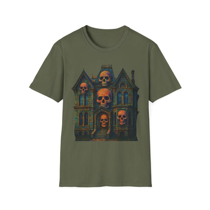 Haunted Skull Mansion T Shirt Gothic Horror House Halloween Tee Unisex Soft style T Shirt