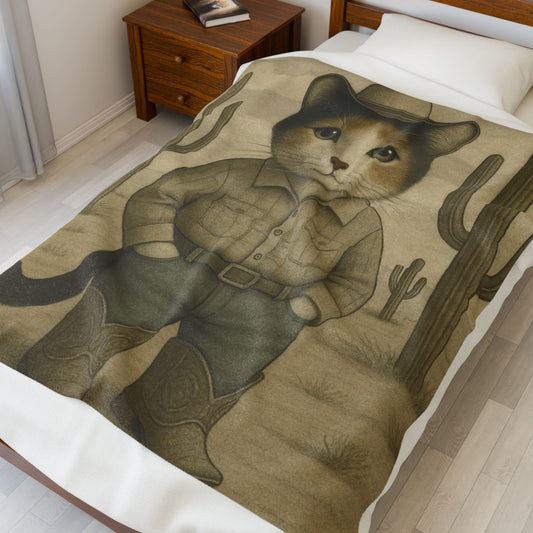 Western Cowboy Cat Blanket, Rustic Country Desert Cat Lover Gift