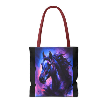 Bold Horse Tote Bag, Vibrant Blue & Purple Wild Spirit Artwork