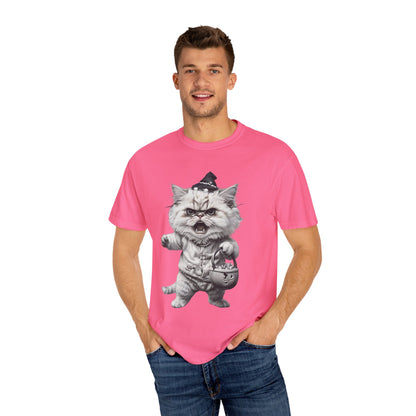 Angry Halloween Cat T Shirt  Funny Spooky Kitten Tee  Gothic Trick or Treat Shirt Unisex Garment Dyed T shirt