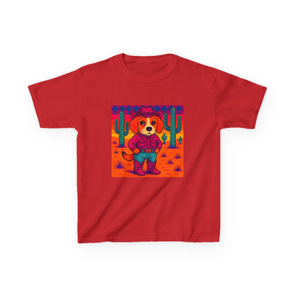 Cowboy Dog Kids T Shirt  Unisex Western Puppy Shirt  Birthday Rodeo Tee Fun Animal Graphic for Boys Girls Kids Heavy Cotton™ Tee