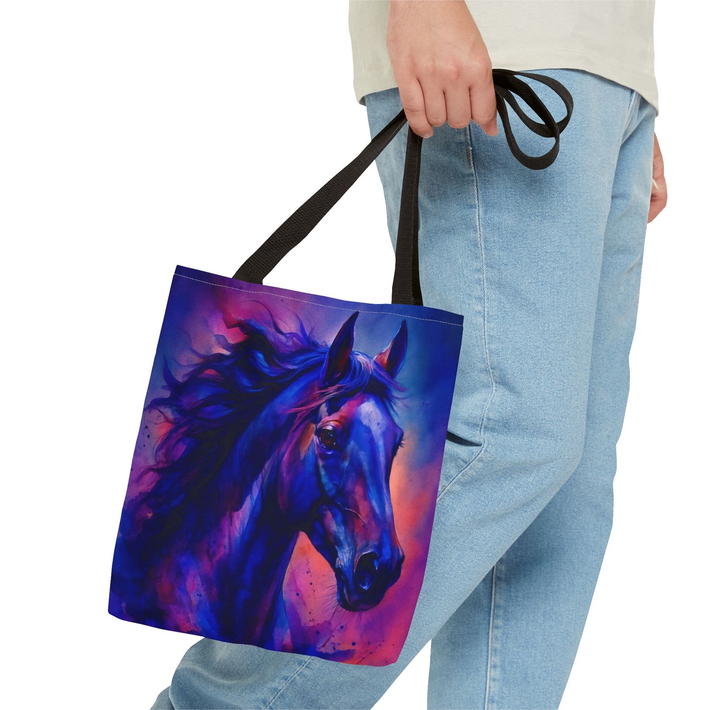 Bold Horse Tote Bag, Vibrant Blue & Purple Wild Spirit Artwork