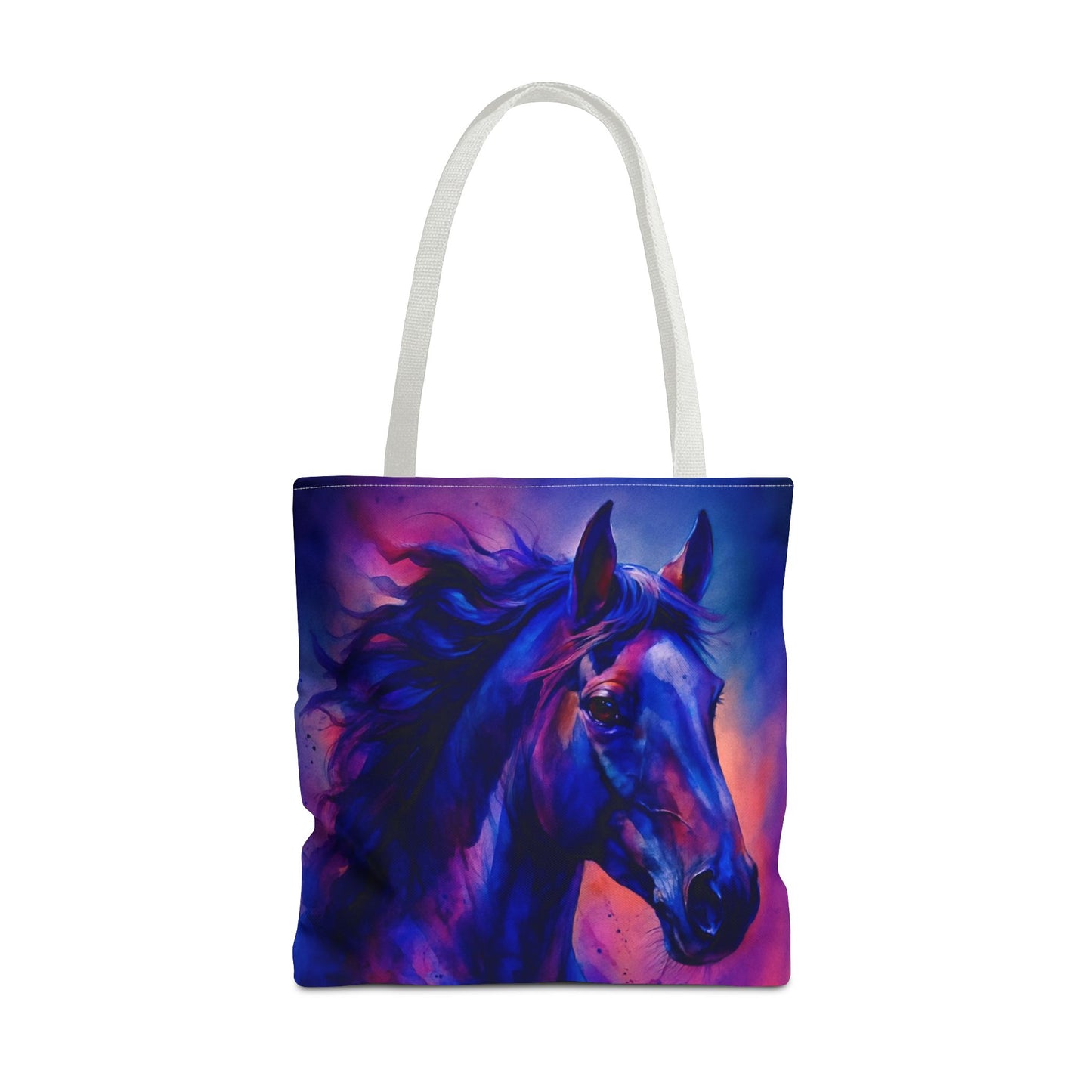 Bold Horse Tote Bag, Vibrant Blue & Purple Wild Spirit Artwork