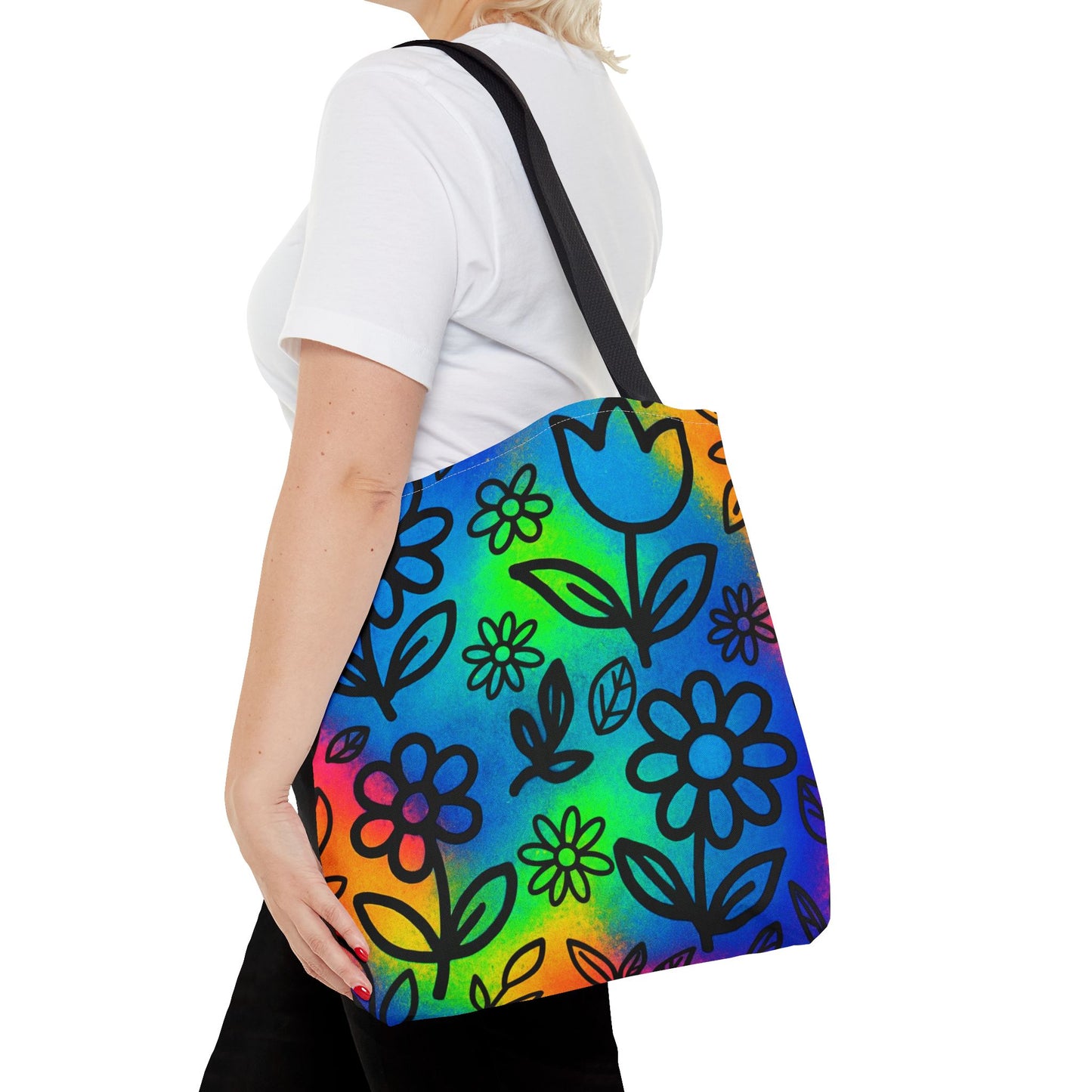 Rainbow Floral Tote Bag | Colorful Reusable Shopper
