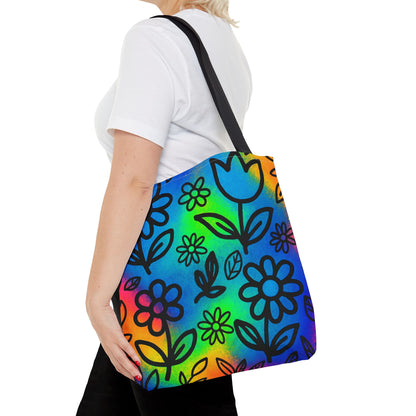 Rainbow Floral Tote Bag | Colorful Reusable Shopper
