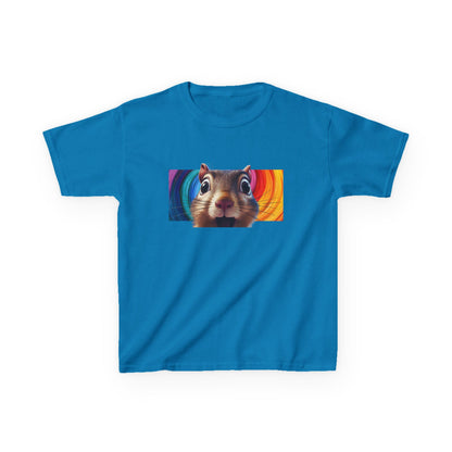 Funny Squirrel Kids T Shirt with Cute Cartoon Chipmunk Rainbow Graphic Tee Squeek Squeek Animal Lover Gift Yellow Childrens Shirt