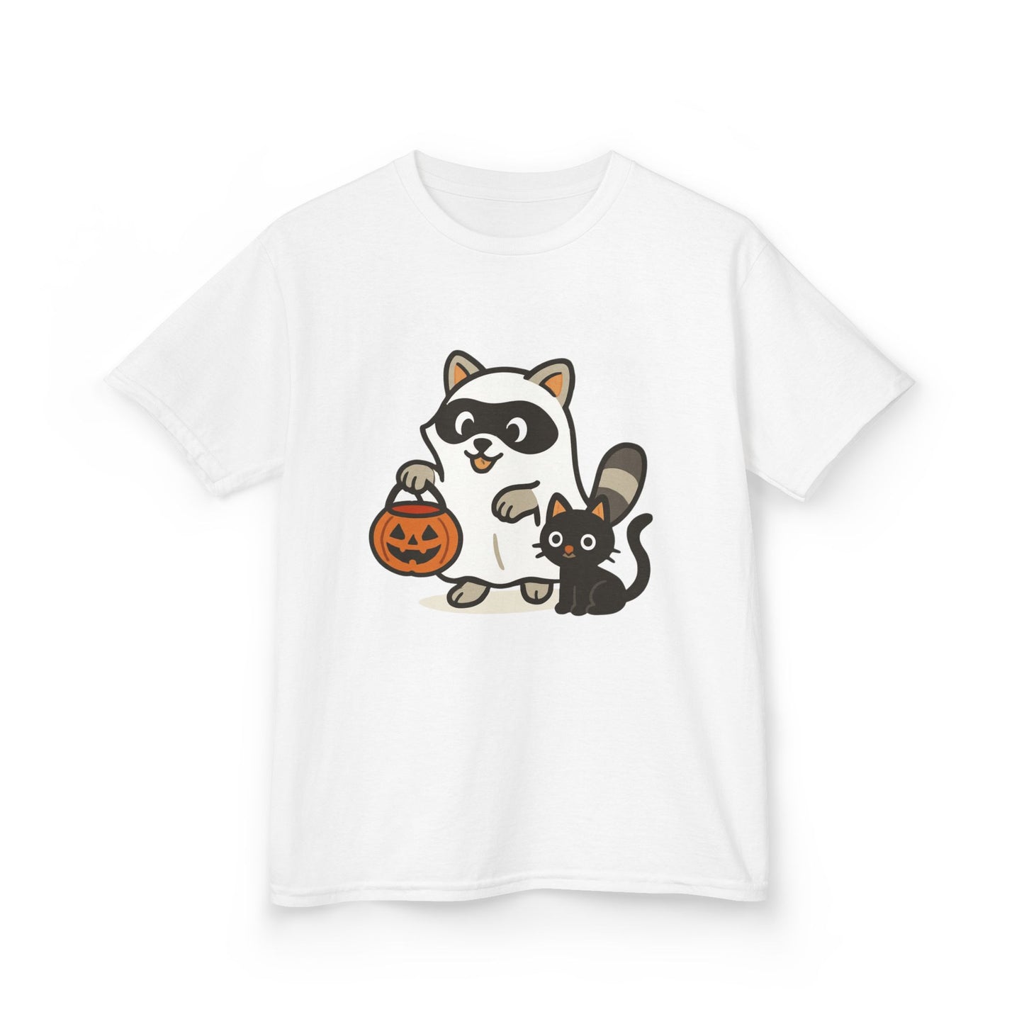 Cute Raccoon  Cat Halloween Shirt  Funny Trick or Treat Tee for Kids & Adults Kids Heavy Cotton™ Tee