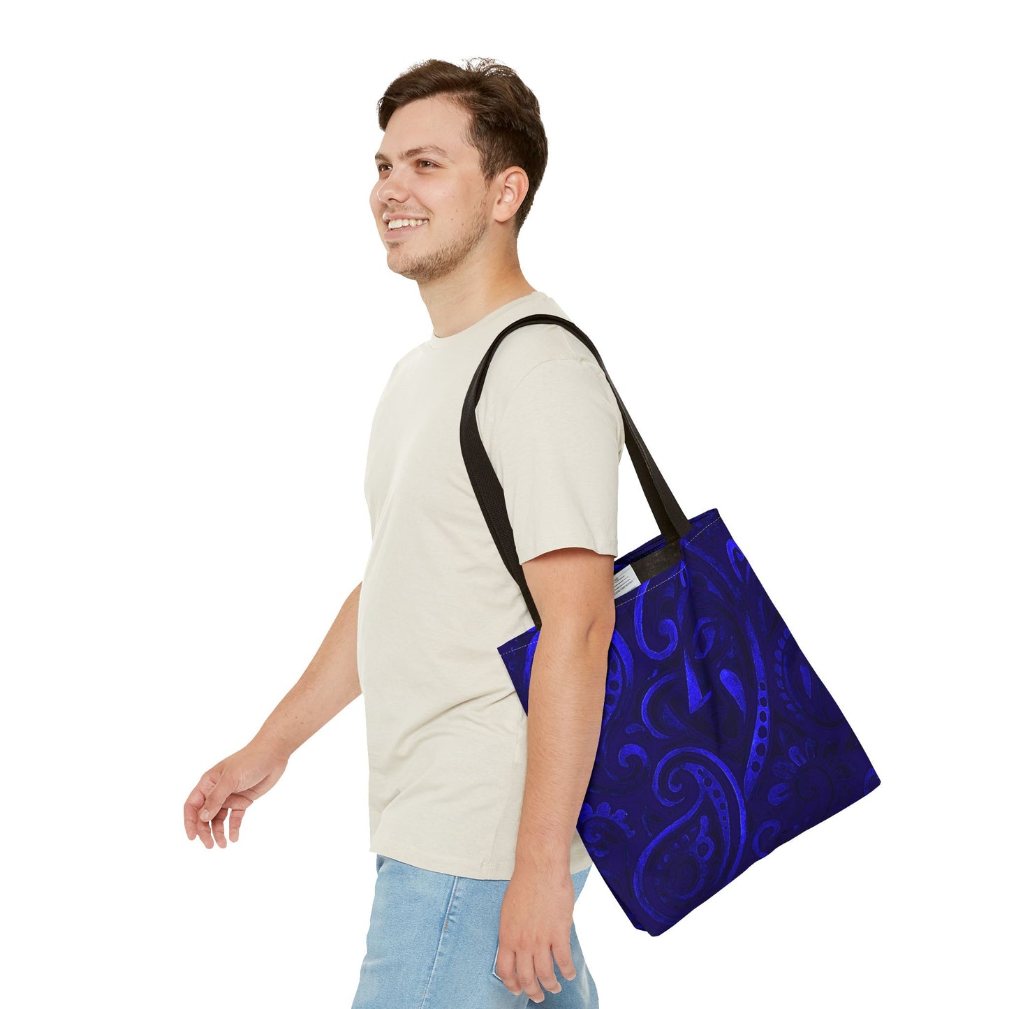 Blue Abstract Face Paisley Tote Bag | All-Over Print