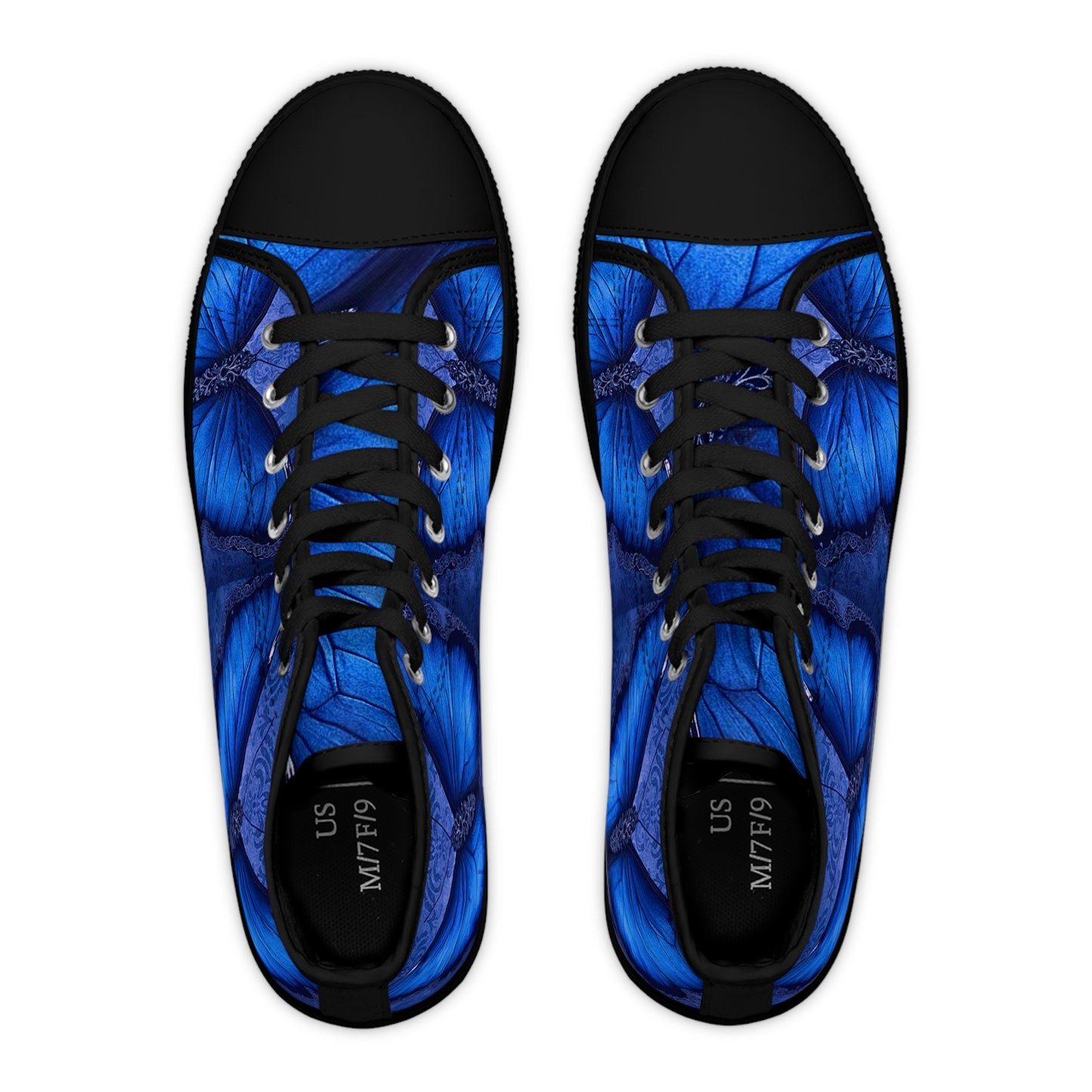 Blue Butterfly Print High Top Sneakers | Floral Insect Pattern