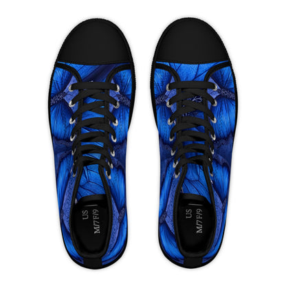 Blue Butterfly Print High Top Sneakers | Floral Insect Pattern