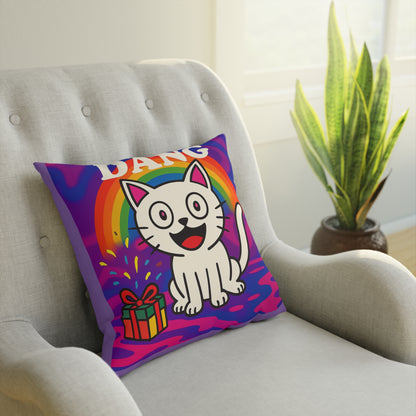 Cushion Pillow, Rainbow White Kitten Decorative Throw Pillow, Bed Cushion, Living Room Pillow, Nursery Decor, Couch Pillow