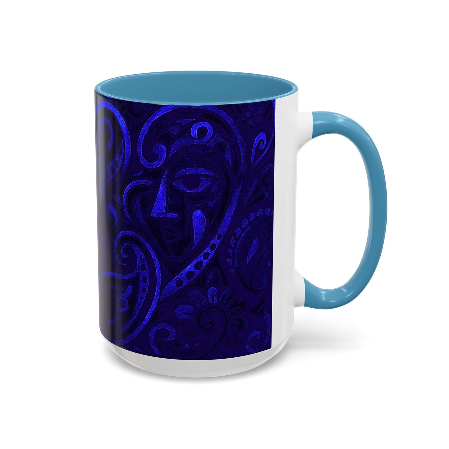 Blue Paisley Face Pattern Mug | Accent Coffee Mug