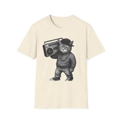 Black & White Boombox Cat T Shirt Hip Hop Streetwear Graphic Tee for Music Lovers Unisex Soft style T Shirt