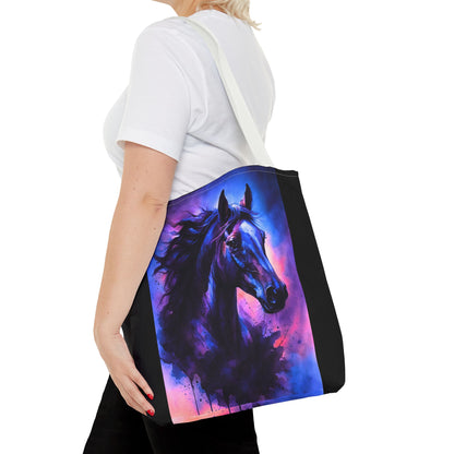 Bold Horse Tote Bag, Vibrant Blue & Purple Wild Spirit Artwork