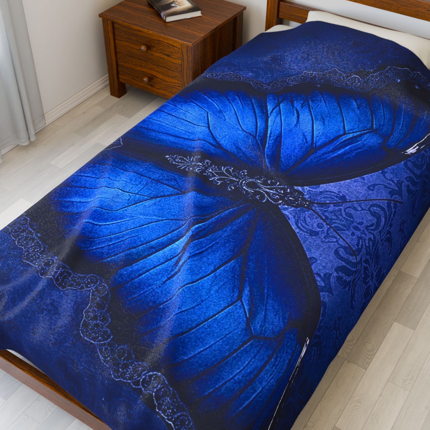 Blue Butterfly Plush Blanket | Gothic Nature Art Throw