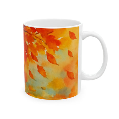 Autumn Watercolor Mug  Cozy Fall Leaves Ceramic Coffee Cup Gift Ceramic Mug, (11oz, 15oz)