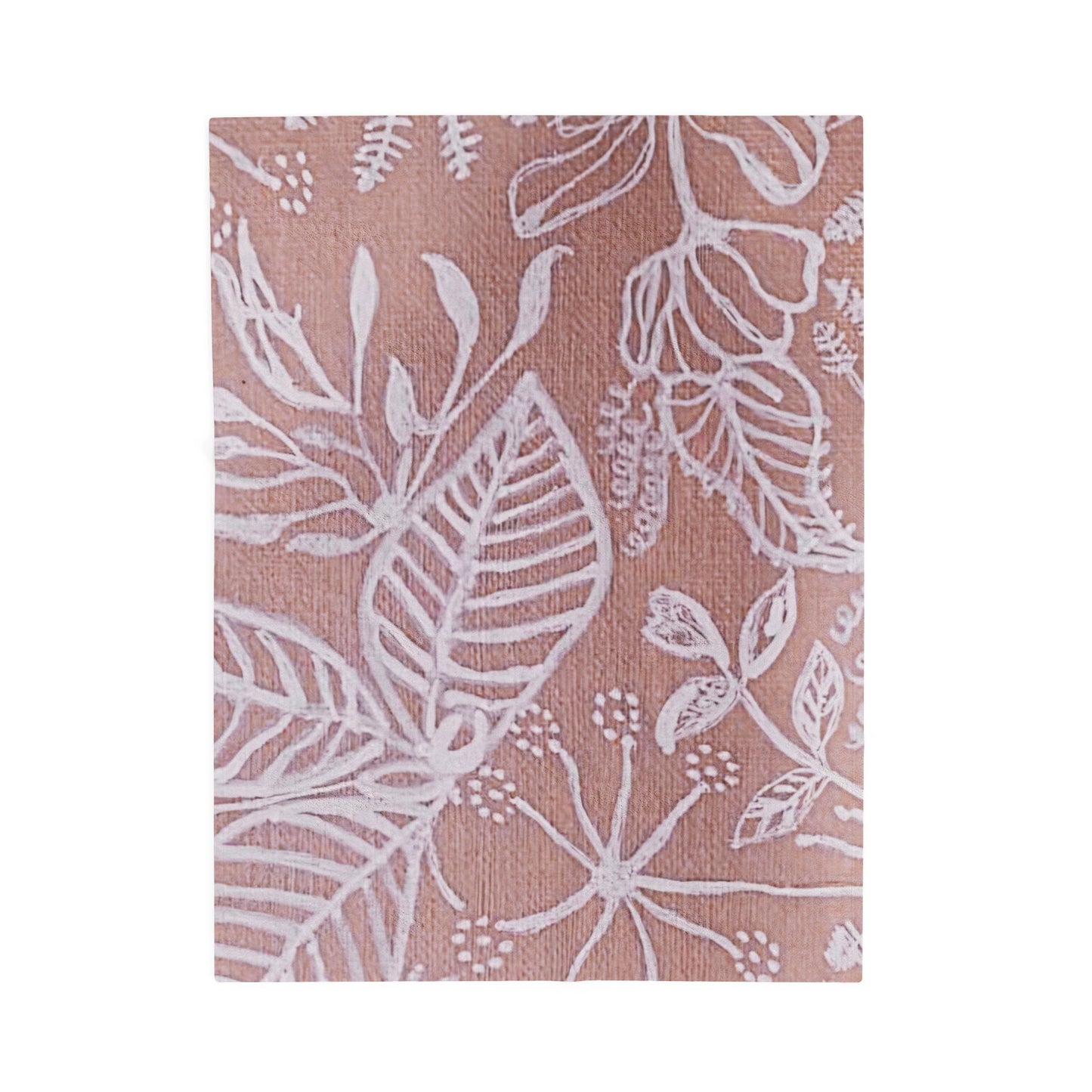 Blush Botanical Leaves Velveteen Plush Blanket | White Floral Outline