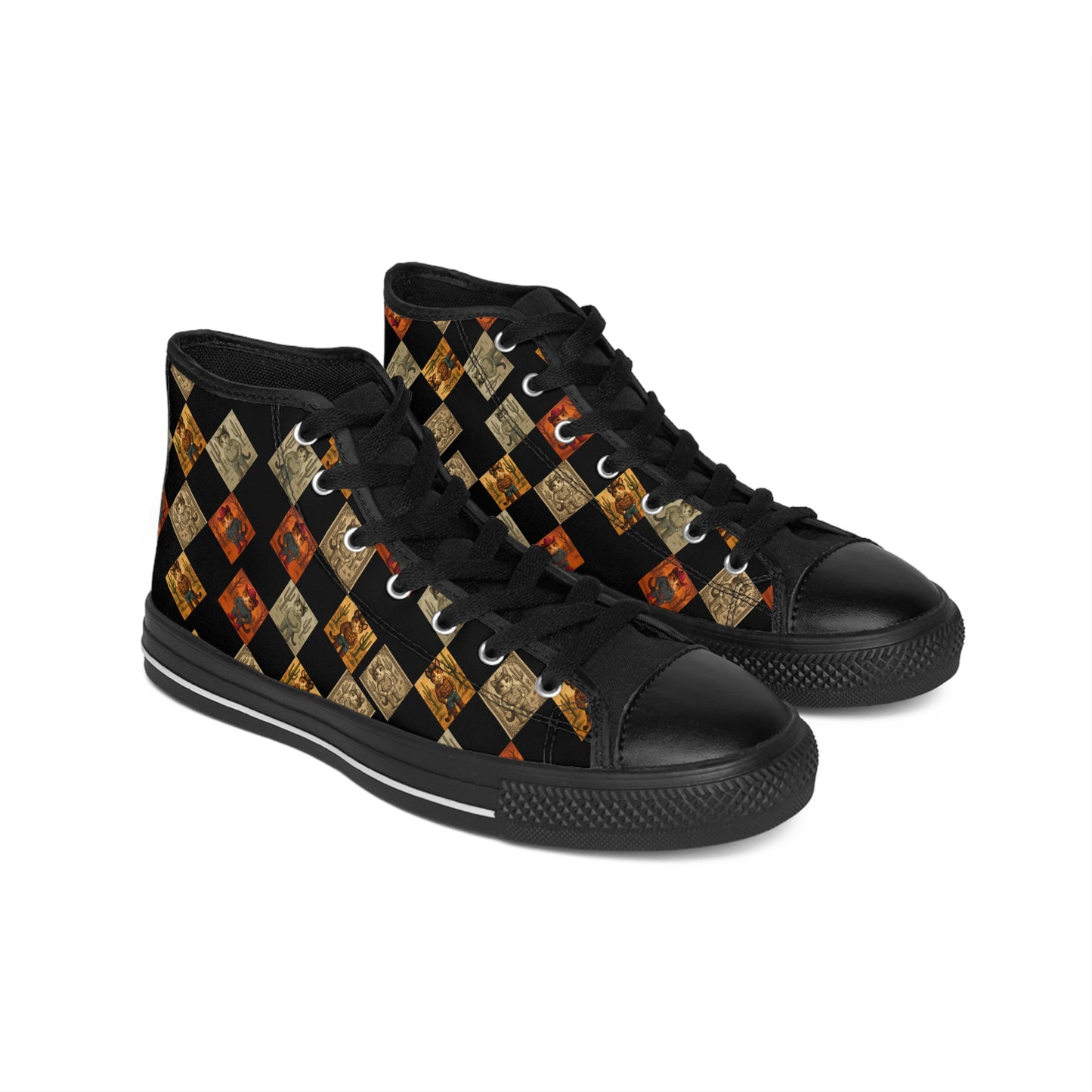 Checkered Art High Tops | Vintage Pattern Statement Sneakers