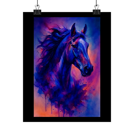Watercolor Horse Poster Purple Blue Equestrian Wall Art Vibrant Horse Print for Boho Home Decor Matte Vertical Posters