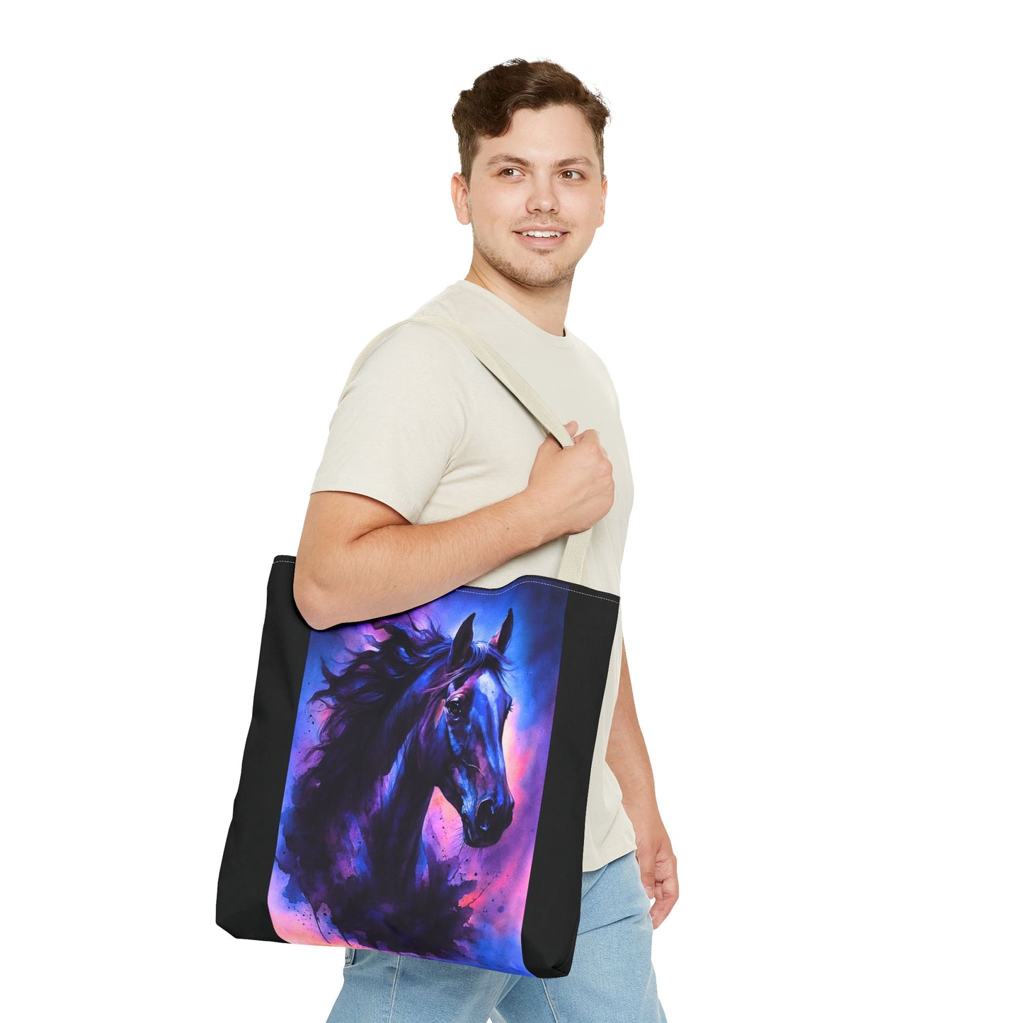 Bold Horse Tote Bag, Vibrant Blue & Purple Wild Spirit Artwork