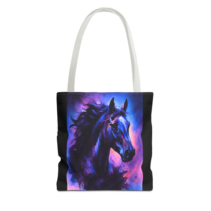 Bold Horse Tote Bag, Vibrant Blue & Purple Wild Spirit Artwork