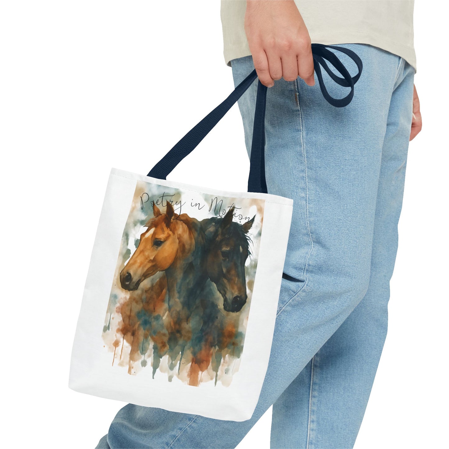 Horse Art Tote Bag, Watercolor Horses, Pretty in Motion
